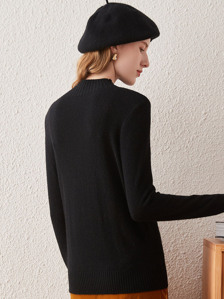 COMOBOCA 100% Cashmere Mock Neck Ribbed Knit Sweater