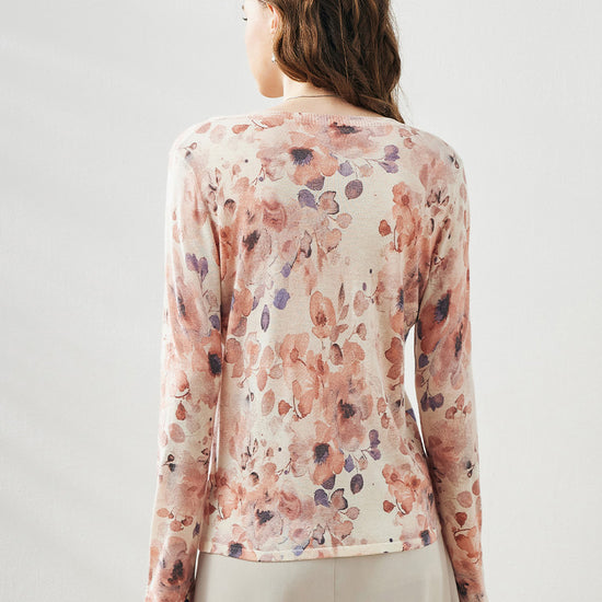 COMOBOCA Women's Floral Round Neck Sweater