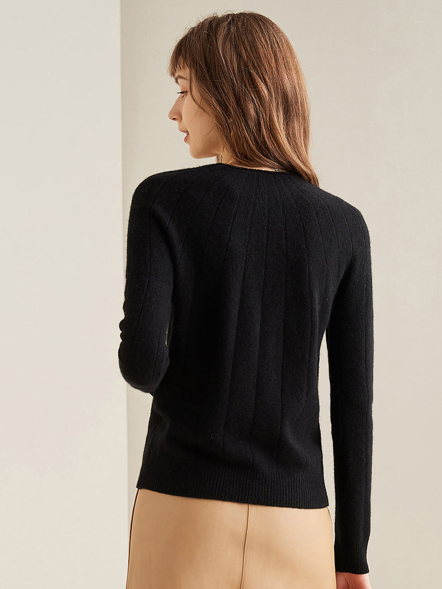 COMOBOCA 100% Cashmere Women's Ribbed Knit Pullover Sweater