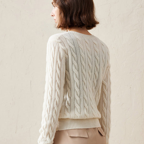 COMOBOCA 100% Cashmere Women's Cable Knit Button Cardigan