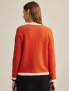 COMOBOCA 100% Wool Women's Contrast Trim Floral Embroidery Cardigan