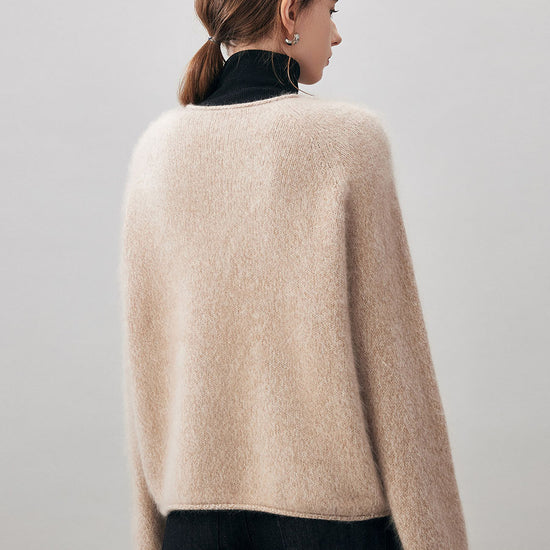 COMOBOCA 100% Wool Women's Fuzzy Round Neck Sweater