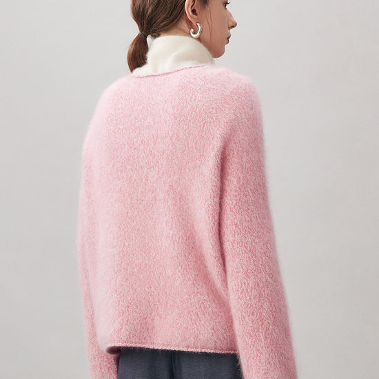 COMOBOCA 100% Wool Women's Fuzzy Round Neck Sweater
