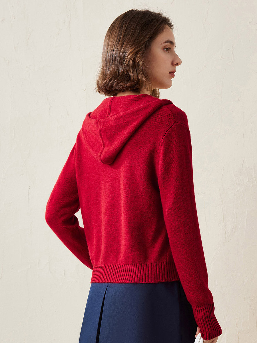 COMOBOCA 100% Cashmere Women's Knit Zip Cardigan Hoodie