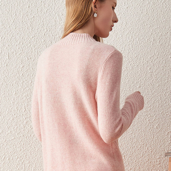 COMOBOCA 100% Cashmere Mock Neck Ribbed Knit Sweater