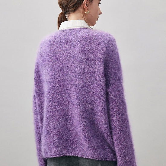 COMOBOCA 100% Wool Women's Fuzzy Round Neck Sweater