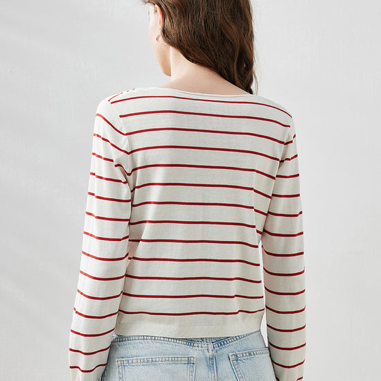 COMOBOCA Women's Striped Button-Down Cardigan
