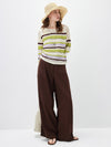 COMOBOCA Women's Striped Mesh Ruched Drawstring Knit Sweater