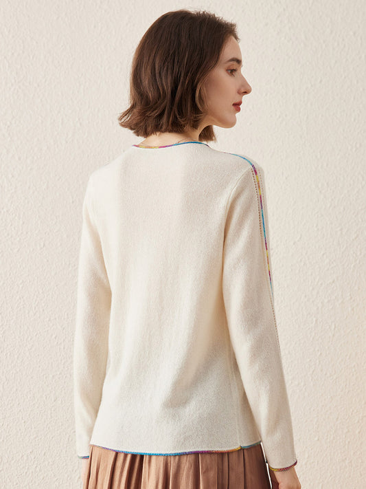 COMOBOCA 100% Cashmere Women's Sweater with Built-in Collar