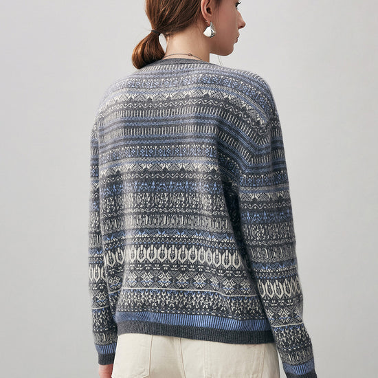 COMOBOCA 100% Cashmere Women's Fair Isle Round Neck Sweater