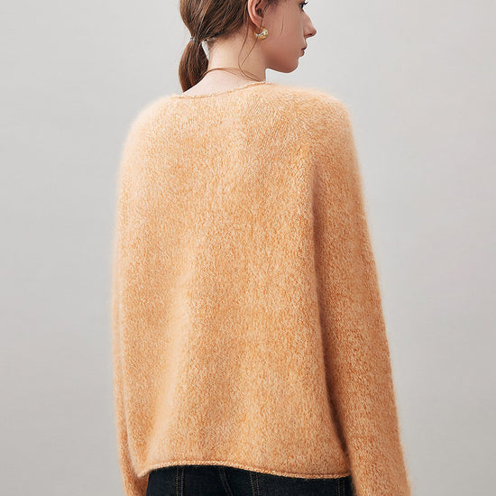 COMOBOCA 100% Wool Women's Fuzzy Round Neck Sweater