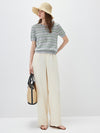 Women's Silk-Cotton Jacquard Stripe Knit Crew Neck Short Sleeve T-Shirt
