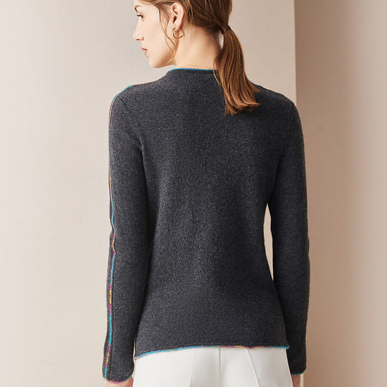 COMOBOCA 100% Cashmere Women's Sweater with Built-in Collar