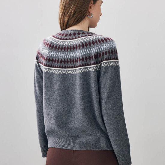 COMOBOCA 100% Wool Women's Geometric Fair Isle Knit Sweater