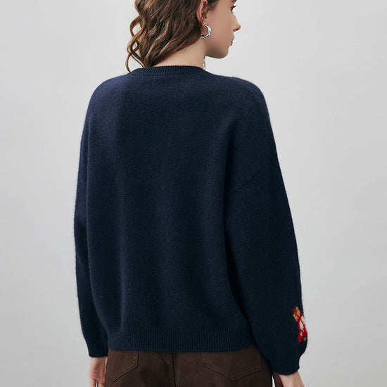 COMOBOCA Women's Wool Christmas Themed Round Neck Sweater