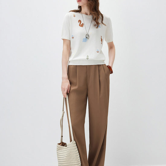 COMOBOCA Women's Forest Animal Intarsia Knit T-Shirt