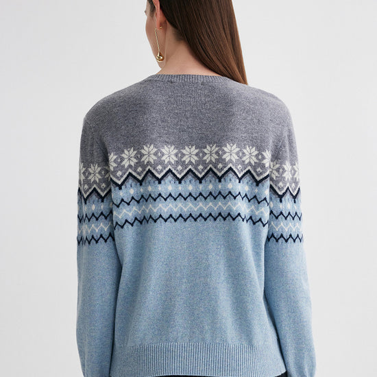 COMOBOCA 100% Cashmere Women's Fair Isle Round Neck Knit Sweater