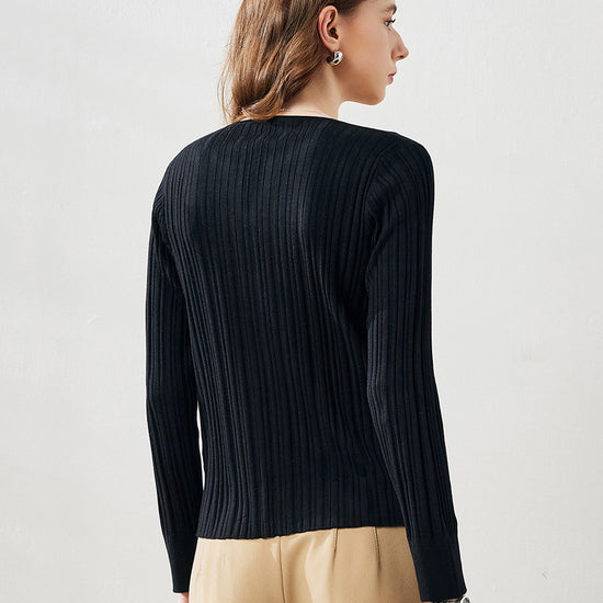 COMOBOCA Women's Ribbed V-Neck Faux Cardigan Sweater