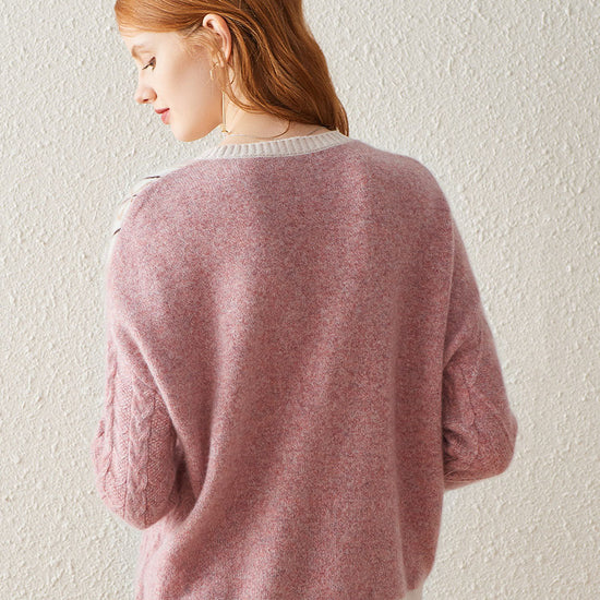 COMOBOCA 100% Cashmere Women's Intricate Sleeve Knit Sweater