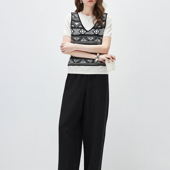 COMOBOCA Women's 2-in-1 Geometric Knit Top