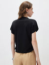 COMOBOCA Women's Side Ruched Mock Neck Knit T-Shirt