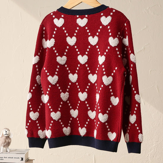 COMOBOCA 100% Wool Kids' Heart Pattern Knit Cardigan