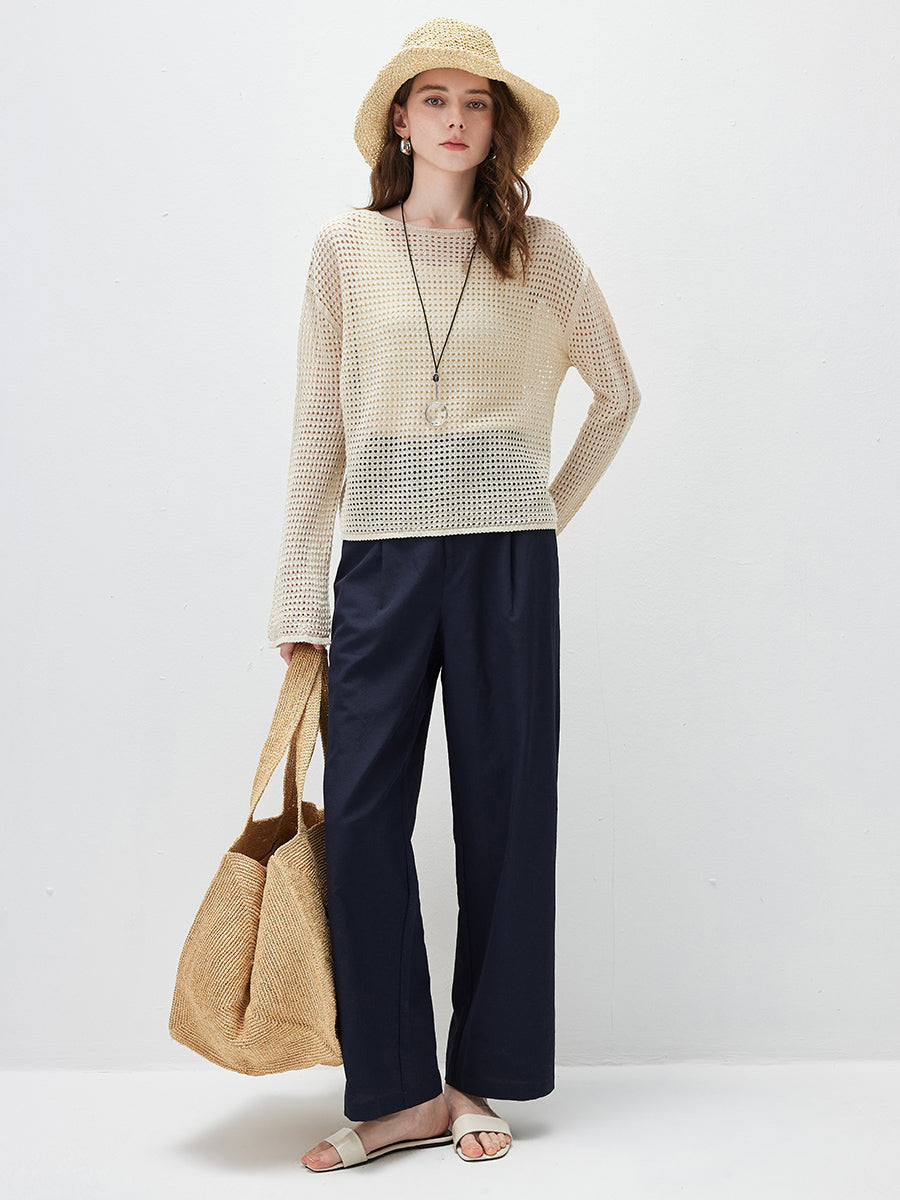 COMOBOCA Women's Sheer Mesh Knit Overpull Top