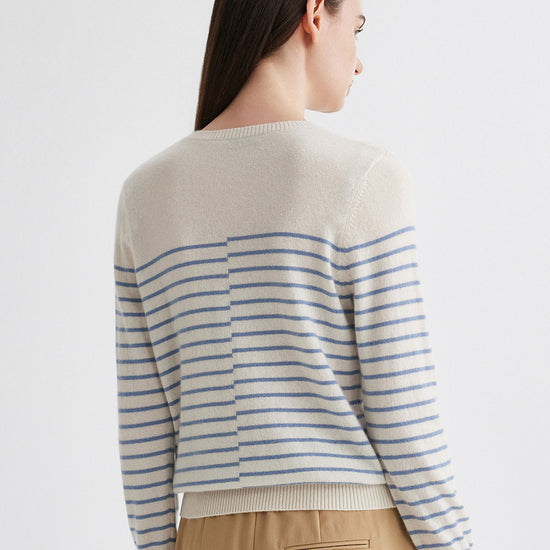 COMOBOCA 100% Cashmere Women's Striped Round Neck Sweater