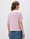 COMOBOCA Women's Striped Embroidered Pocket Knit T-Shirt