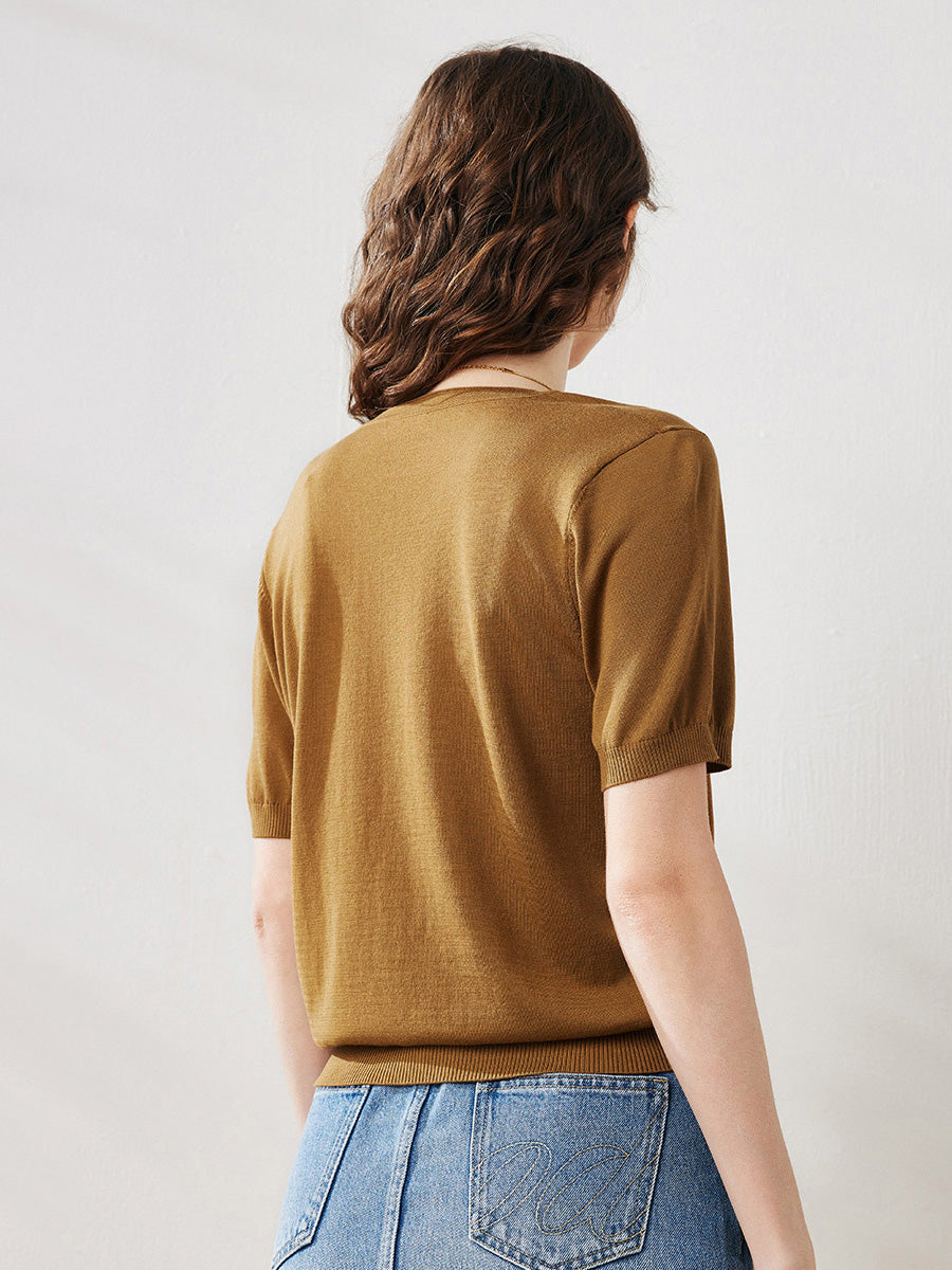 COMOBOCA Women's V-Neck Knit T-Shirt