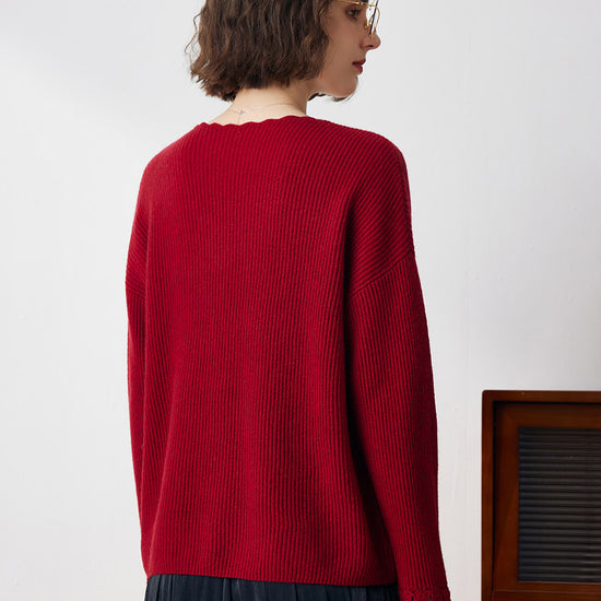 COMOBOCA 100% Cashmere Women's V-Neck Loose Knit Sweater