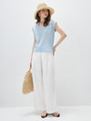 Women’s V-Neck Silk-Cotton Jacquard Knit Short Sleeve T-Shirt