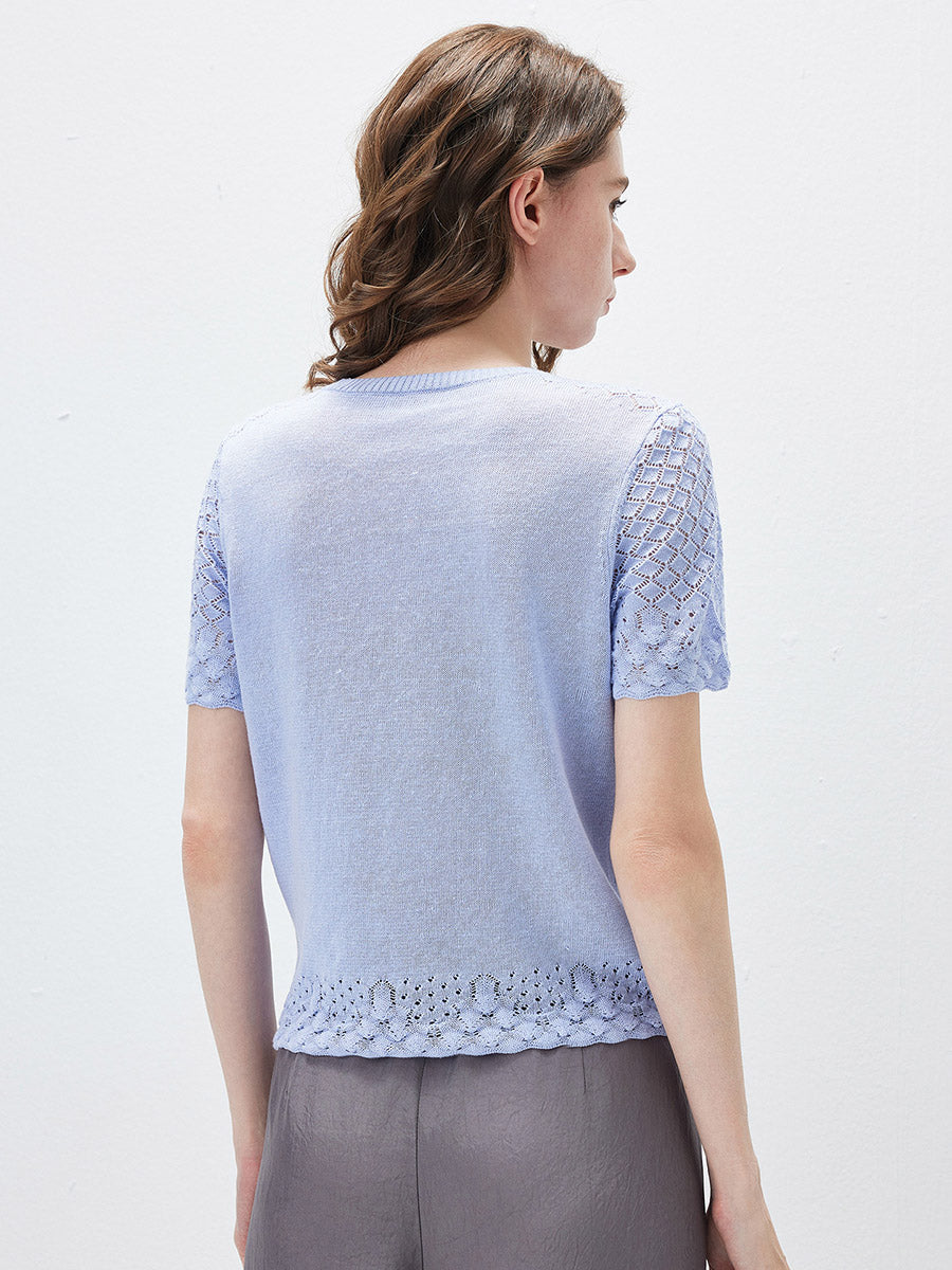 COMOBOCA Women's Lace Trim Knit T-Shirt