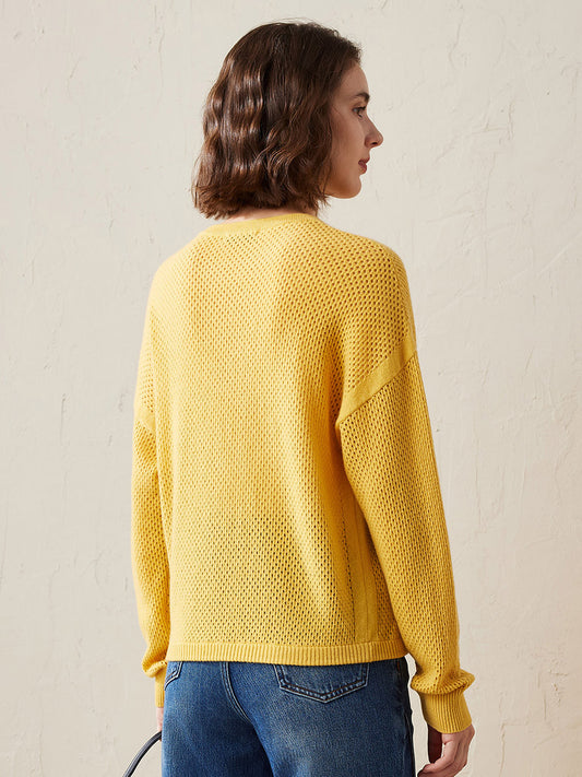 COMOBOCA 100% Cashmere Women's Breathable Mesh Sweater