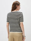 COMOBOCA Women's Tie-Neck Striped Knit T-Shirt