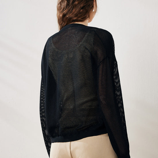 COMOBOCA Women's Open Front Mesh Knit Cardigan