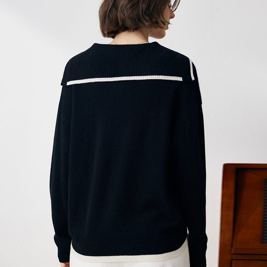 COMOBOCA 100% Cashmere Women's Sailor Collar Sweater