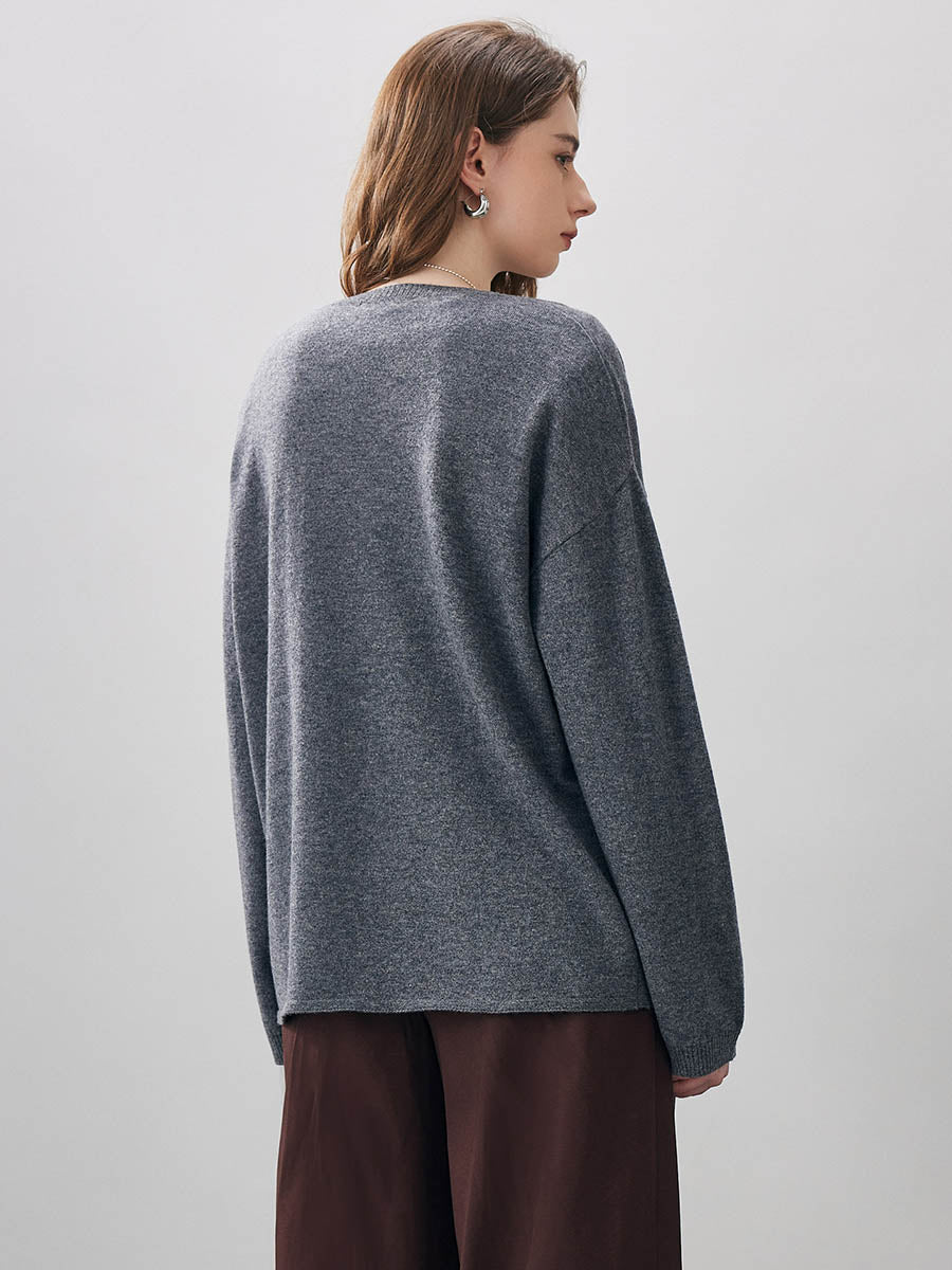 COMOBOCA 100% Wool Women's Oversized U-Neck Sweater