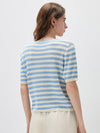COMOBOCA Women's Tie-Neck Striped Knit T-Shirt