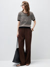 Women's  Round Neck Jacquard Linen Knit Short Sleeve Top