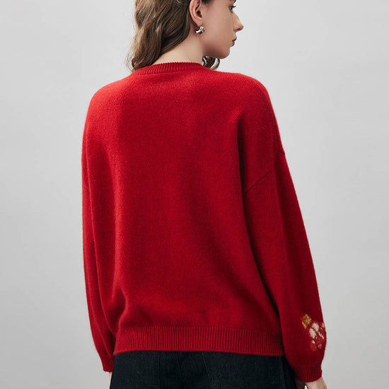 COMOBOCA Women's Wool Christmas Themed Round Neck Sweater
