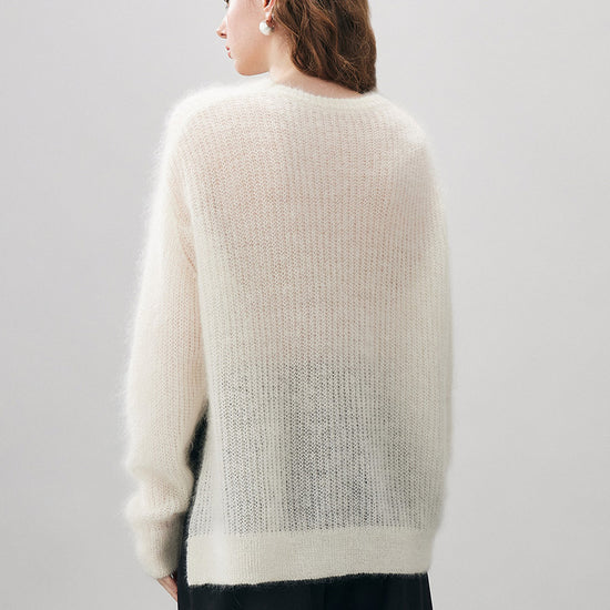 COMOBOCA Women's Mohair Sheer Knit Round Neck Sweater