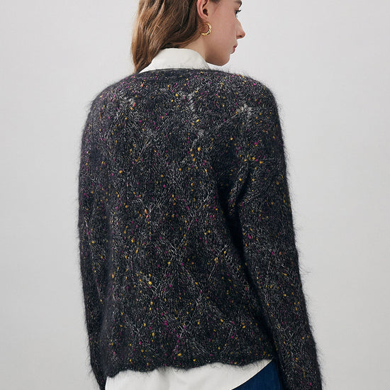COMOBOCA Women's Speckled Lace Knit Round Neck Sweater