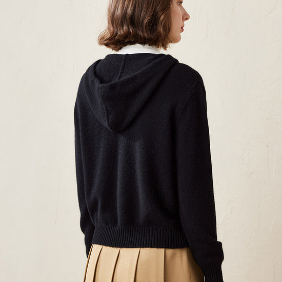COMOBOCA 100% Cashmere Women's Knit Zip Cardigan Hoodie