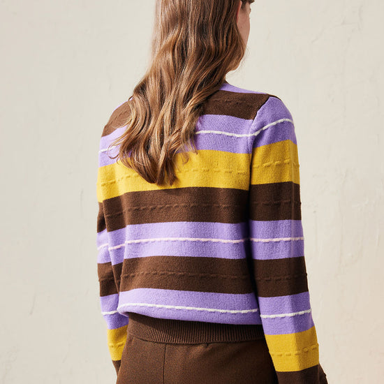 COMOBOCA 100% Wool Women's Cozy Striped Knit Sweater