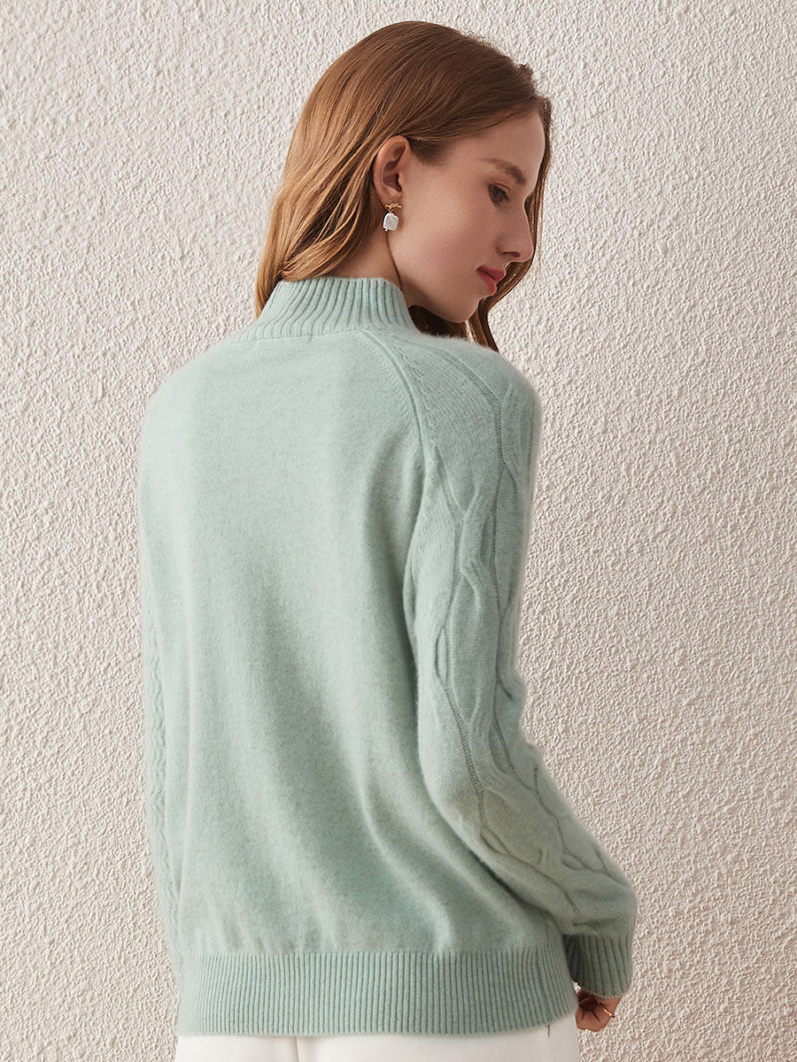 COMOBOCA 100% Cashmere Women's Mock Neck Knit Sweater