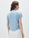 COMOBOCA Women's Side Ruched Mock Neck Knit T-Shirt