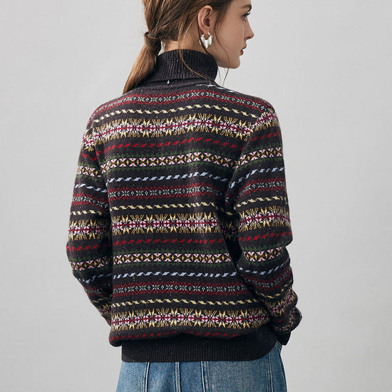 COMOBOCA 100% Cashmere Women's Fair Isle Turtleneck Sweater