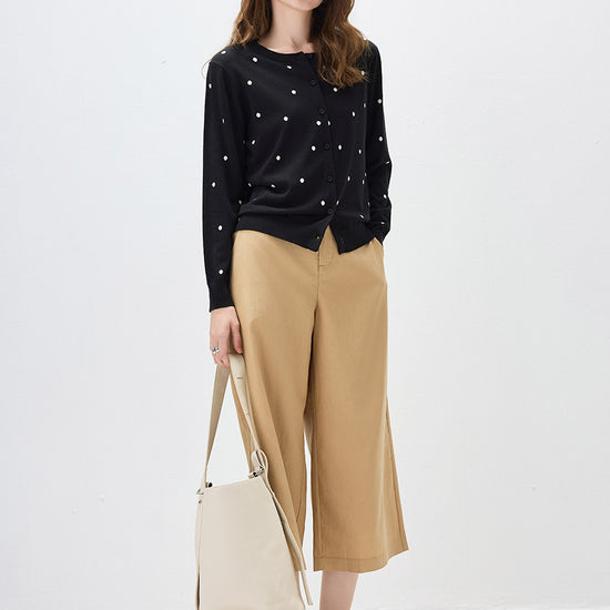 COMOBOCA Women's Lyocell Polka Dot Knit Cardigan