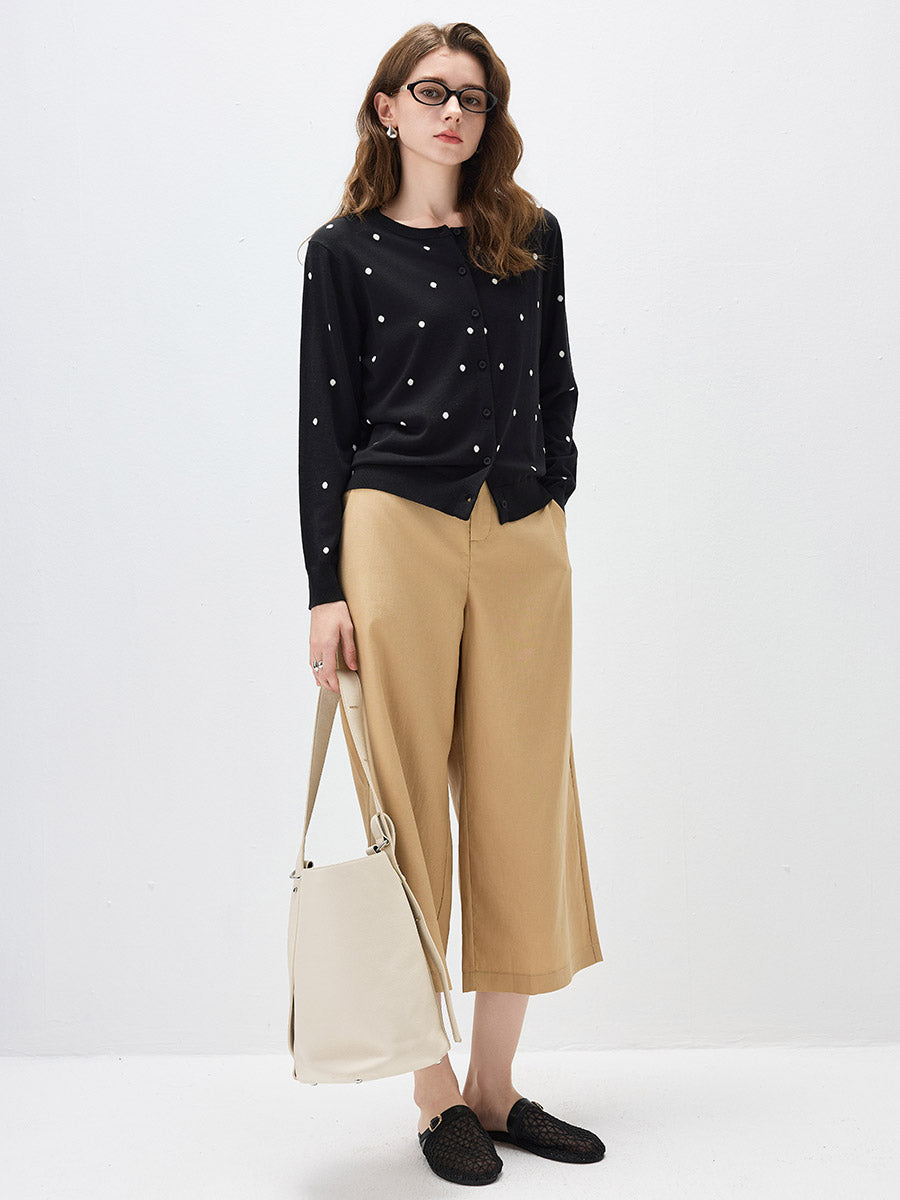 COMOBOCA Women's Lyocell Polka Dot Knit Cardigan